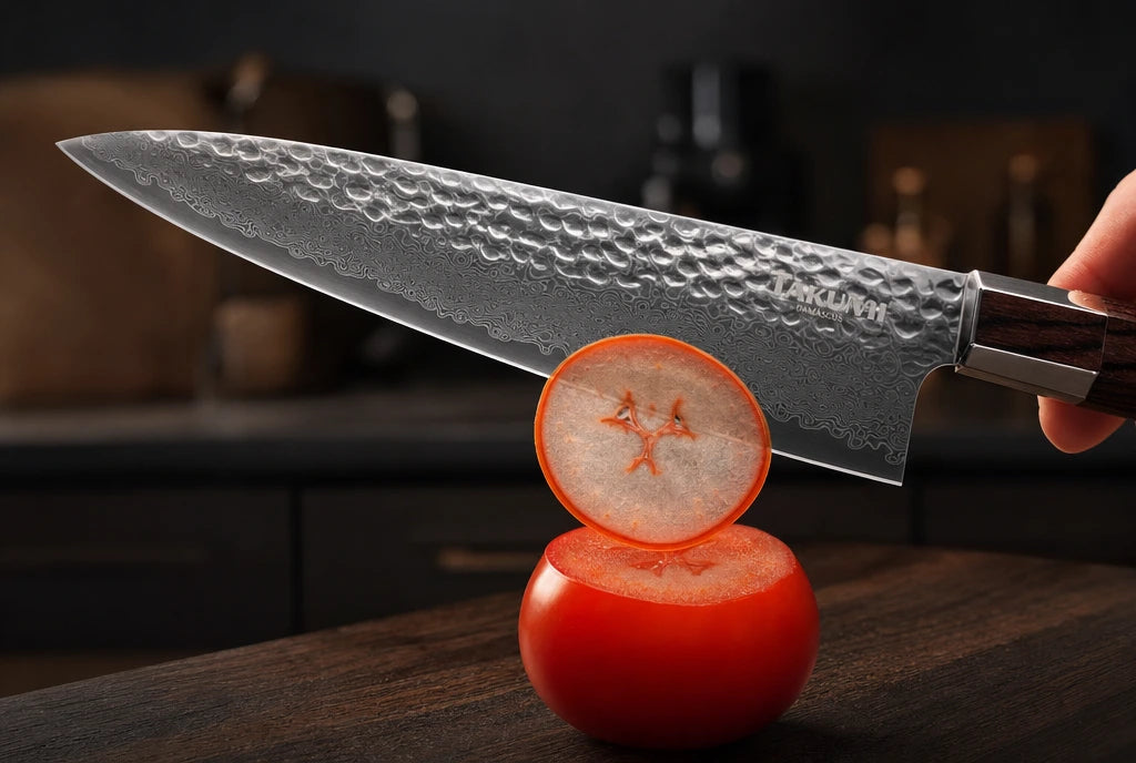 Pomidoro pjūvis Takumi peiliu